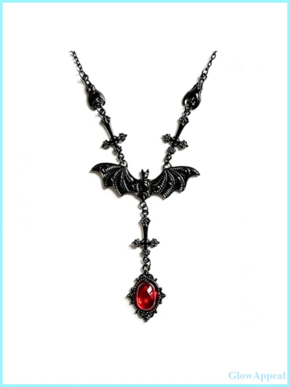 Gothic Bat Cross Y-Necklace Zinc Alloy Crystal Pendant Cosplay Jewelry